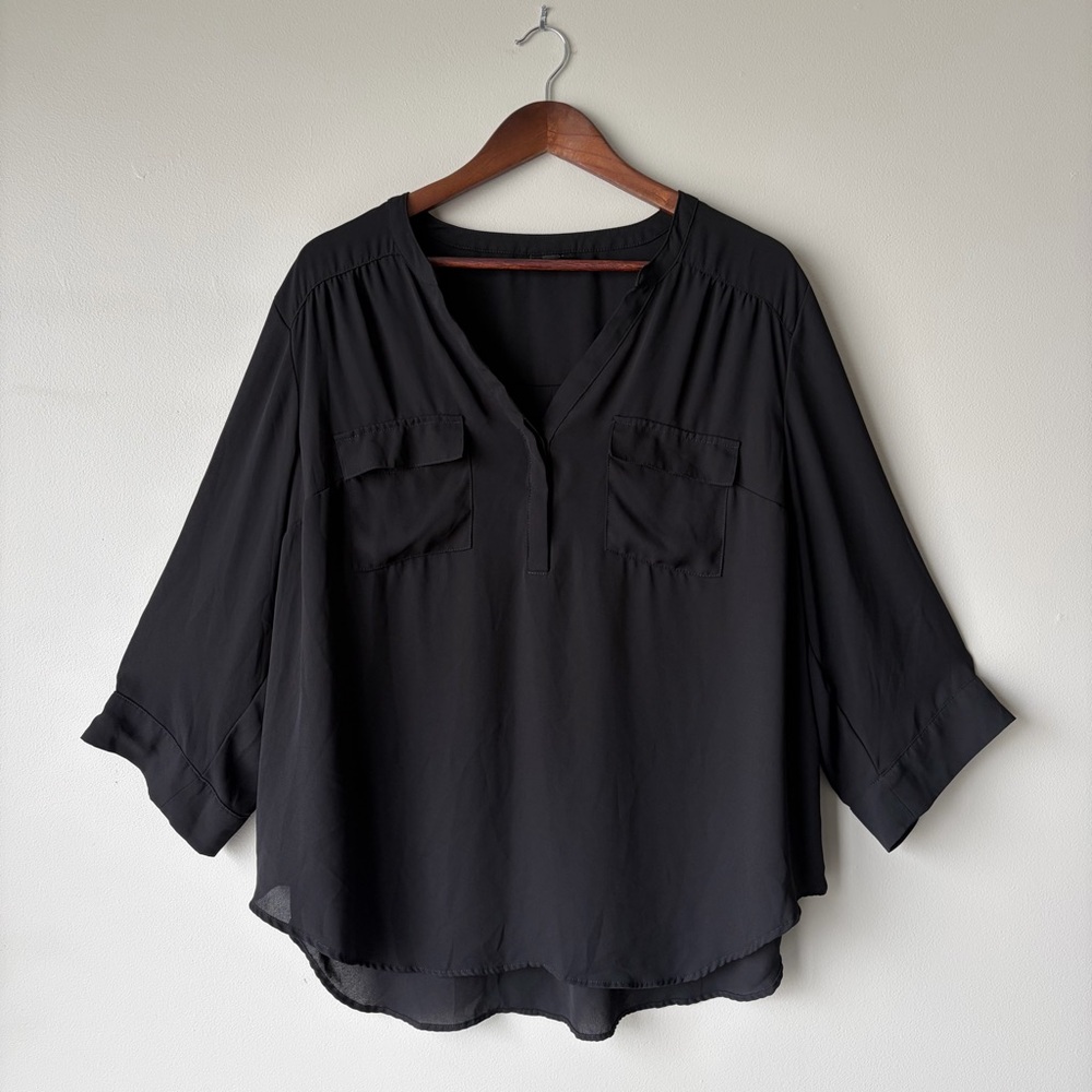 Torrid Harper Black Georgette Pullover Blouse 3/4 Roll Tab Sleeve Plus Size 2